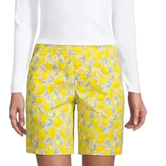 Lands' End Lemon Print Shorts Womens 10 Elastic Waist Pockets Casual Comfy - Picture 1 of 10